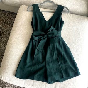 Emerald green linen romper, 0